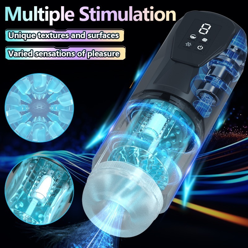 fekete férfi vízálló szilikonos 7 funkciós változtatható sebességes férfi maszturbátor