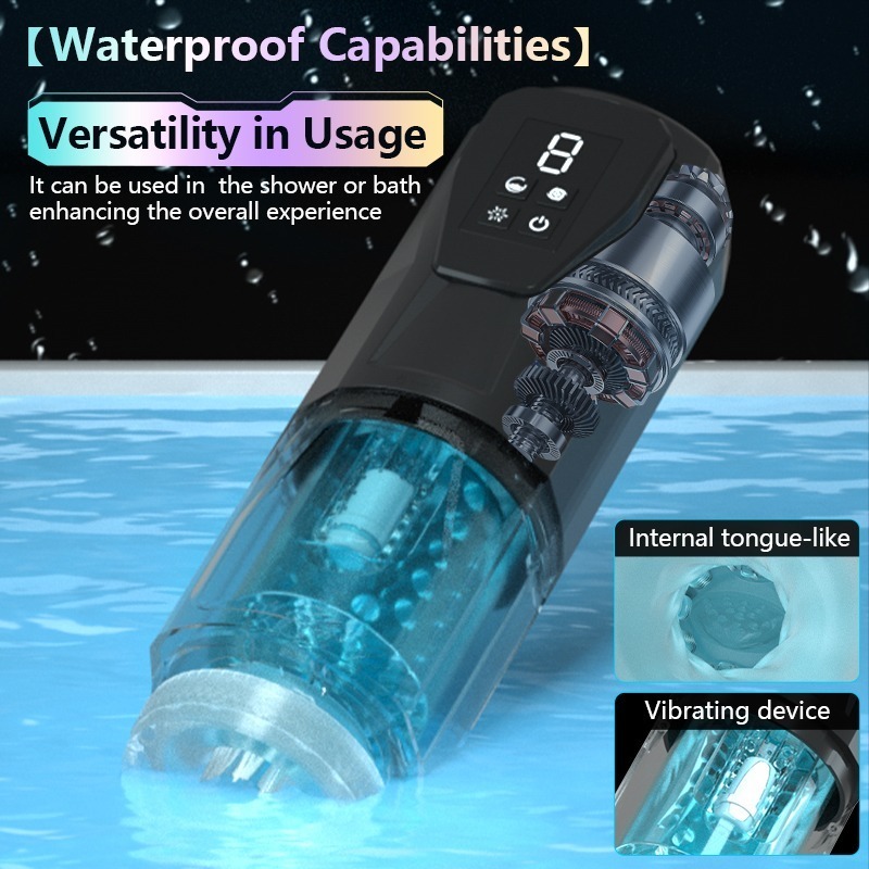 fekete férfi vízálló szilikonos 7 funkciós változtatható sebességes férfi maszturbátor